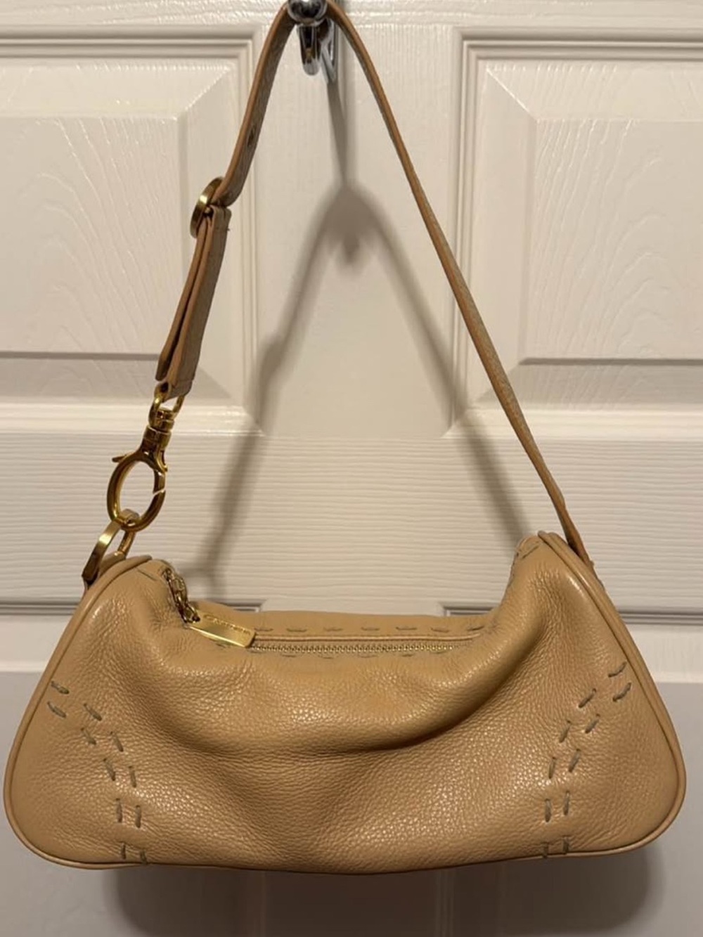 Vintage Sigrid Olsen Pebbled Tan Leather Shoulder Bag with Gold Hardware